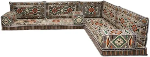 Vista 171 de arabicsofa Juego de asientos Jalsa en forma de L – Majlis árabe hecho a mano con almohadas de respaldo