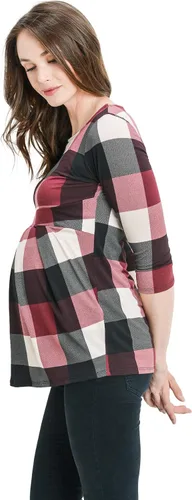 Vista 48 de LaClef - Blusa de maternidad para mujer, cuello redondo, manga 3/4, plisada al frente, estilo peplum
