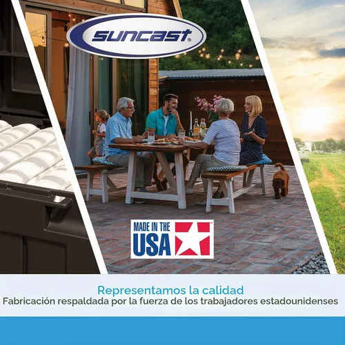 Vista 10 de Suncast Banco de mimbre para exterior con almacenamiento de 23 galones, asientos cómodos para dos, respaldo ergonómico, muebles para todo