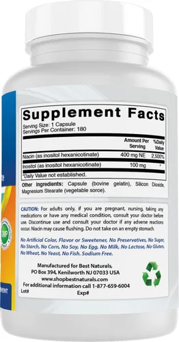Vista 6 de Best Naturals Hexanicotinato de niacina inositol sin enrojecimiento 500 mg 180 Cápsulas