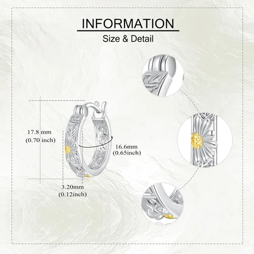 Vista 3 de POPLYKE Aretes de plata de ley con diseño de flores, pequeños aretes tipo huggie, regalo de joyería para mujer A-Daisy