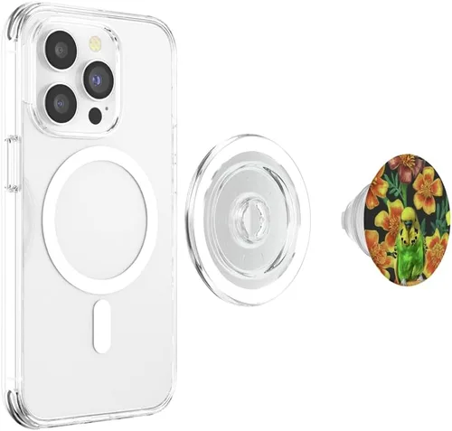 Vista 4 de Budgie Yellow Orange Marigolds Vintage Plant Pattern PopSockets MagSafe PopGrip for iPhone