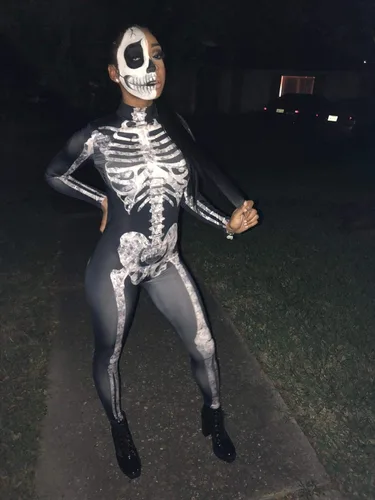 Vista 5 de Selowin - Overol para disfraz de Halloween con estampado de esqueleto, traje de gato, 1-skeleton, S