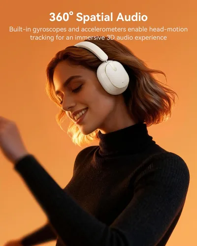Vista 5 de Auriculares híbridos con cancelación activa de ruido, auriculares inalámbricos de 120 horas de reproducción, Bluetooth 6.0 con pantalla de Perla