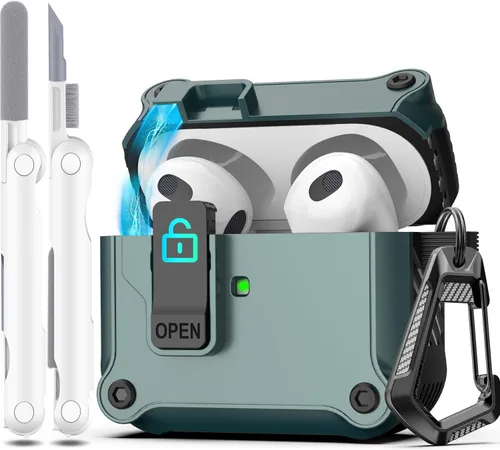 Vista 214 de R-fun Funda de carga compatible con AirPods de 2ª generación 2019, 1ª generación 2016, protección completa contra caídas, tapa desplegable