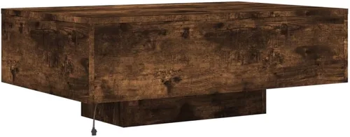 Vista 8 de Mesa auxiliar para sala de estar, mesa de centro con luces LED, roble ahumado, 33.5 x 21.7 x 12.2 pulgadas, adecuada para dormitorios, salas