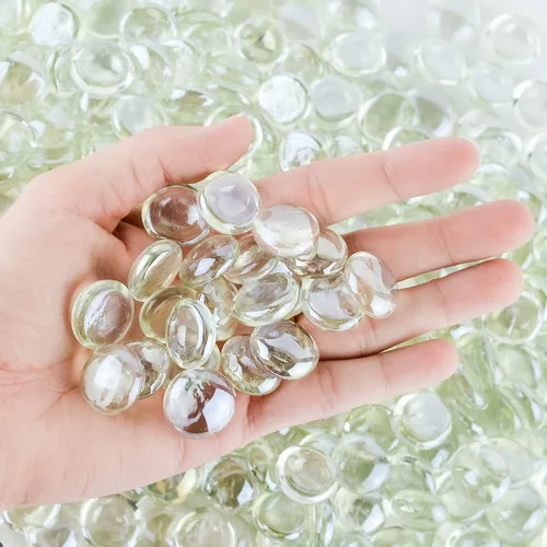 Vista 5 de Cuentas de relleno de jarrón de vidrio plano transparente (1 libra, 100 piedras) Guijarros de cristal, gemas de Mancala