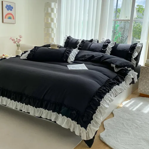 Vista 7 de Shabby Chic - Juego de ropa de cama de 2 piezas, juego de funda de edredón vintage con volantes de 2 capas, juego de microfibra cepillada suave