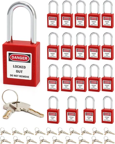 Vista 11 de QWORK Candado de seguridad con etiquetado rojo, 2 candados con 4 llaves
