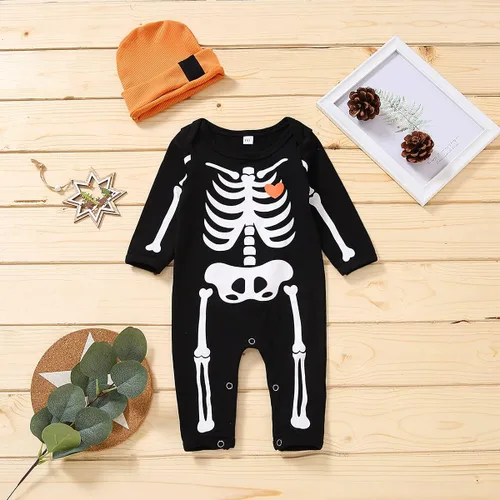 Vista 2 de Mameluco de Halloween para bebé recién nacido traje de esqueleto con sombrero