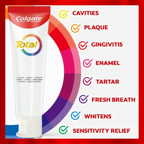 Vista 2 de Colgate Total Whitening + Fresh Boost - Gel de pasta de dientes, 10 beneficios, sin compensaciones, ayuda a combatir las bacterias, refresca
