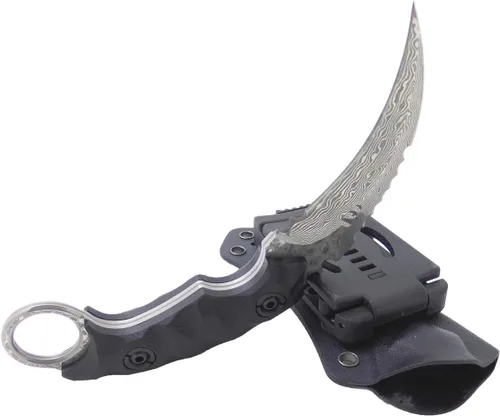 Vista 6 de MASALONG Garra de supervivencia para exteriores, cuchillo táctico dentado, de doble filo, hoja fija, con funda
