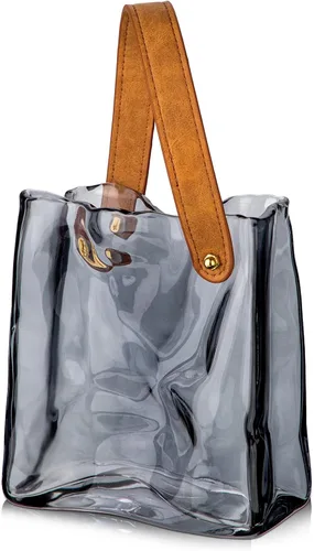 Vista 7 de Florero de bolso de cristal para flores, floreros de ámbar para centros de mesa, florero de bolsa de cristal con asa de cuero, floreros pequeños
