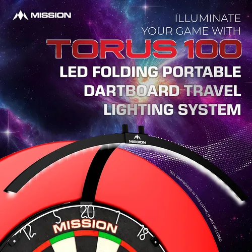 Vista 2 de Mission Darts TOR100 Torus 100 Tablero de Dardos LED Plegable Portátil Sistema de Iluminación de Viaje