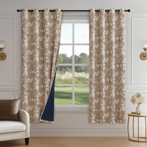 Vista 25 de FMFUNCTEX Grey Blackout Floral Curtains, Bedroom, 100X84 Inches, 1 Panel Gris Floral