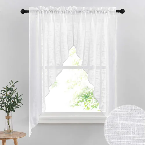 Vista 15 de RYB HOME - Cortinas de café de 24 pulgadas de largo, cortinas cortas de lino traslúcidas para ventana pequeña, cortina de media privacidad con Angora