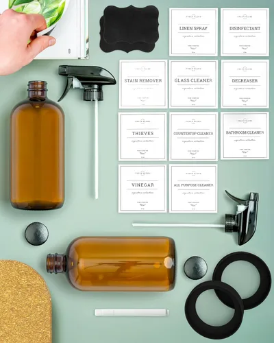 Vista 5 de Vine Creations Botellas de spray de vidrio ámbar, paquete de 2 botellas recargables de vidrio para soluciones de limpieza, botella de spray de 16