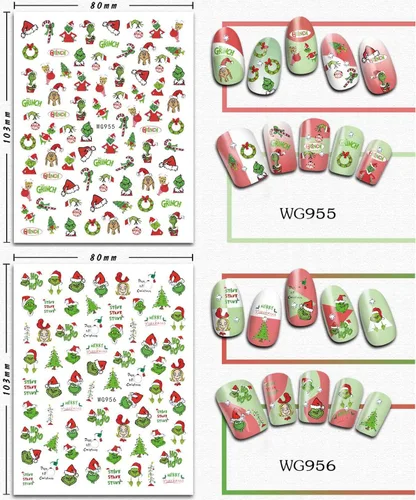Vista 2 de Calcomanías de arte de uñas 3D de Navidad, calcomanías autoadhesivas para árbol de Navidad para diseños de invierno navideño, decoración