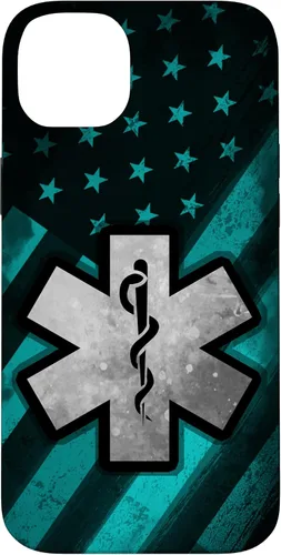 Vista 15 de Funda para iPhone 16 EMT EMS Paramédico Azul Turquesa USA Bandera Americana