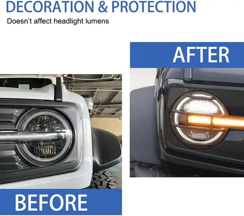 Vista 2 de Protectores de Faros Delanteros Recortes para Ford Bronco 4 Puertas 2021-2024 Kit de Accesorios de Protección de Faros Externos