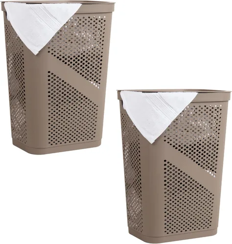 Vista 19 de Mind Reader Cesto delgado para ropa sucia con tapa, 60 L, diseño cónico para baños, armarios, plástico, juego de 2, color negro
