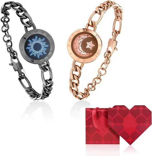 Vista 9 de TOTWOO Sun and Moon Long Distance Touch Bracelets for Couples