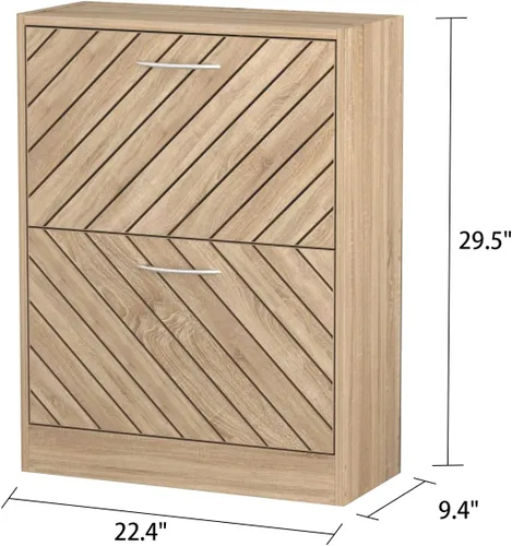 Vista 2 de Homsee Moderno armario de almacenamiento de zapatos con 2 cajones abatibles y puertas de rejilla de sarga, organizador de almacenamiento de madera