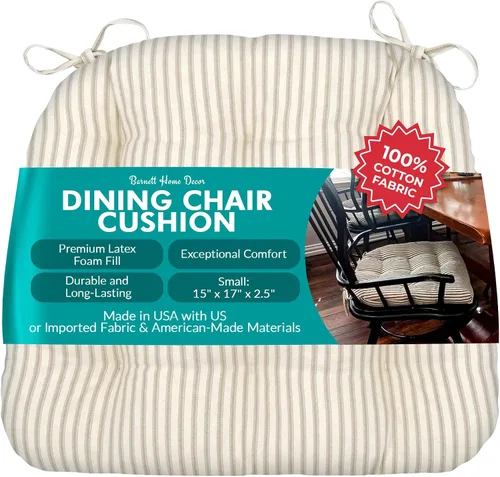 Vista 150 de Barnett Home Decor Ticking Stripe Berlin Blue - Almohadilla para silla de comedor con lazos, tamaño mediano 18, relleno de espuma de látex, lavable
