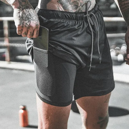 Vista 4 de Leidowei - Pantalones cortos 2en1, ligeros, de 7pulgadas y con bolsillos con cremallera para hombre, para entrenamiento, correr, hacer yoga