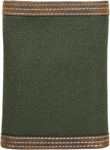 Vista 2 de WOLVERINE Cartera triple de cuero y lona resistente para hombre con bloqueo RFID, NegroGris