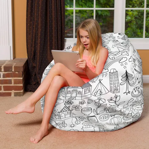 Vista 3 de Posh Beanbags - Sillón puff XL, 48 pulgadas, tela de lona para colorear - Mundo divertido Azul Rey Sólido
