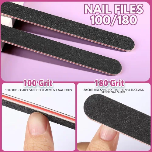 Vista 6 de FANDAMEI Limas y tampones de uñas, kit de 20 limas de uñas. Bloque de pulido de uñas rectangular y grano 100/180 lima de uñas de 7 vías y tampón