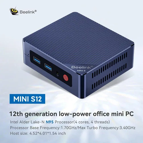Vista 2 de Beelink Mini PC, Mini S12 Mini computadora 12ª generación Quad-Core N95, computadoras de escritorio 8G DDR4 RAM 256G SSD, PC pequeña 4K UHD Dual
