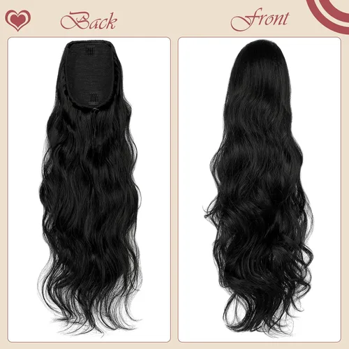 Vista 2 de FELENDY Extensión de cola de caballo con cordón de 22 pulgadas de largo, ondulado, envolvente, cola de caballo, cabello rizado con clip para mujer