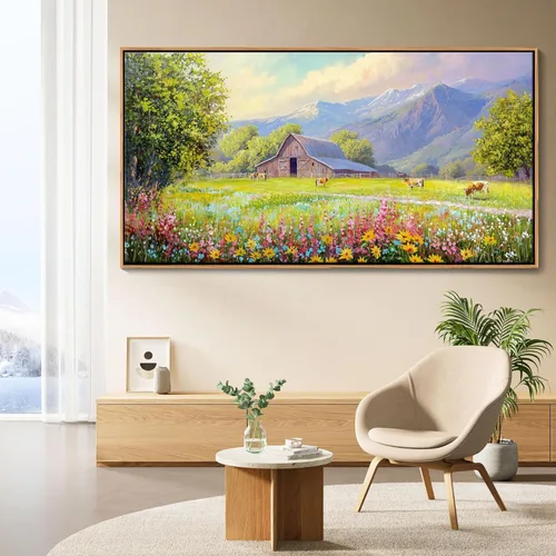 Vista 28 de AJAZIKO Arte de Pared de Vaca de las Tierras Altas - Decoración de Pared de Granja y Campo Rústico, Cuadros Grandes en Lienzo para Sala de Estar