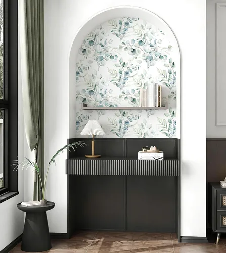 Vista 3 de Floralplus Papel tapiz autoadhesivo de hojas de eucalipto bohemio para baño, apto para inquilinos, papel tapiz extraíble, papel adhesivo adhesivo