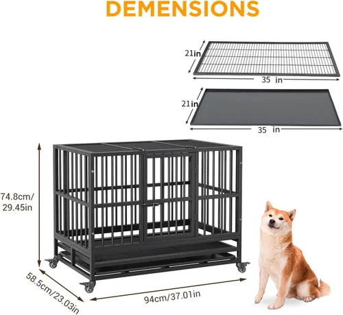 Vista 5 de GarveeHome Jaula para perros indestructible de alta resistencia de 37 pulgadas, a prueba de escape, jaula de alta ansiedad para interiores, perrera