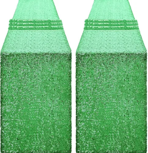Vista 44 de Camino de mesa de lentejuelas de 72 pulgadas de largo, camino de mesa con purpurina verde para fiestas, bodas, novias, 2 piezas, verde