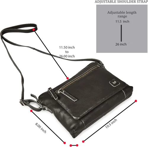 Vista 2 de Bolso cruzados pequeño y cartera de cuero auténtico granulado suave, bolso de hombro cruzado tipo bandolera de calidad prémium y triple cremallera