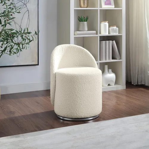Vista 2 de OSP Home Furnishings - Silla de tocador Lystra giratoria de barril con tela de bouclé texturizada, crema
