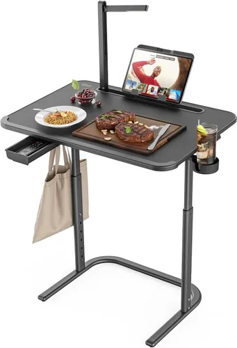 Vista 9 de SAIJI - Mesa plegable para TV, altura e inclinación, ajustable, resistente, bandeja para TV, bandejas plegables multifunción para comer, trabajar