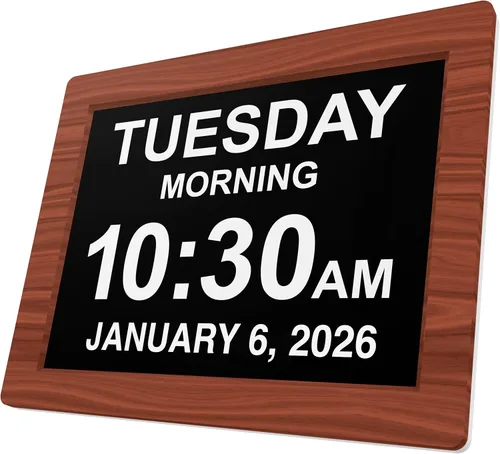 Vista 12 de American Lifetime Reloj digital grande para personas mayores, negro, 8 pulgadas, con día y fecha, alarmas personalizables, atenuación automática