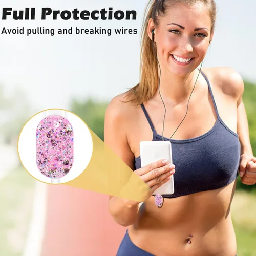 Vista 5 de Protector de cable compatible con cargador de iPhone de Apple con espejo, bonito diseño de corazón de amor con purpurina, funda USB de línea