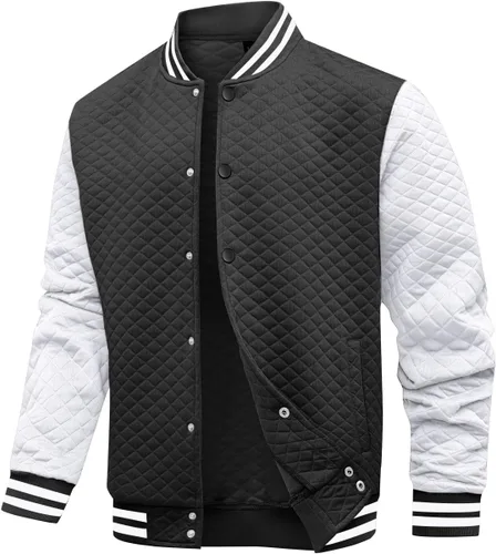 Vista 7 de Wizoat Chaqueta universitaria para hombre, chaqueta ligera casual con diseño de gofre, chaquetas bomber