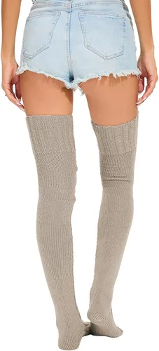 Vista 2 de YELAIVP Calcetines altos de punto trenzado para mujer, calcetines por encima de la rodilla, calentadores de piernas extra largos