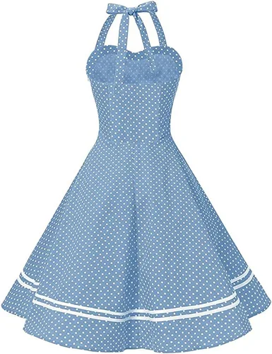 Vista 2 de Vestido de cóctel vintage de los años 50 con botones florales de los años 50, Rockabilly Audrey Hepburn, vestido de fiesta de té, Azulclaro, Grande