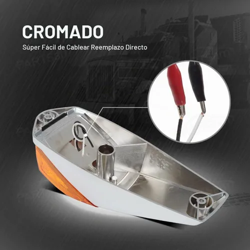 Vista 5 de Partsam 5 luces marcadoras para cabina de camión, 17 luces LED ámbar para techo superior con base cromada, repuesto para Lente ámbar/luz ámbar
