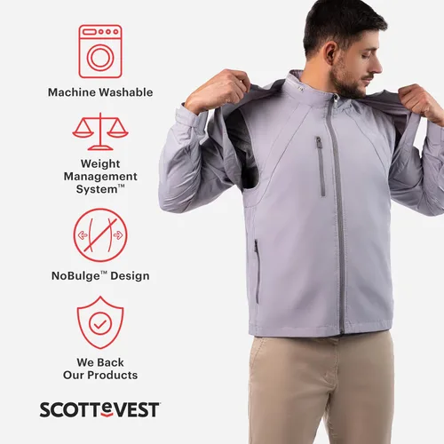 Vista 2 de SCOTTeVEST Tropiformer - Chaqueta 3D para hombre, 22 bolsillos ocultos, abrigo ligero repelente al agua para viajes y más