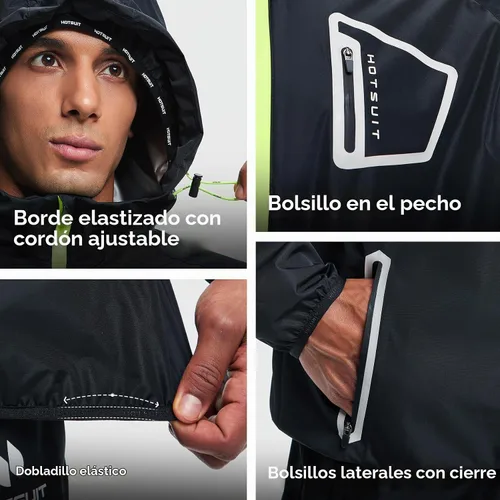 Vista 5 de HOTSUIT Sauna Suit Men Anti Rip Boxing Sweat Suits Exercise Workout Jacket Chaqueta y pantalones negros
