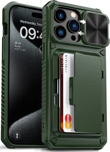 Vista 14 de Vihibii Funda para iPhone 13 Pro Max/iPhone 12 Pro Max con tarjetero (4 tarjetas) [bloqueo RFID] y cubierta de cámara deslizante, protección contra